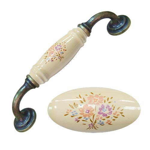Poignée de fleur en céramique beige 128 mm pour personnaliser votre cuisine rustique