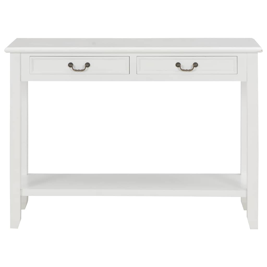 Consola de madera blanca de 110 x 35 x 80 cm con 2 cajones y estante para salón, pasillo, dormitorio, mesa auxiliar, mesa auxiliar, sofá, mandos a distancia, espacio de almacenamiento
