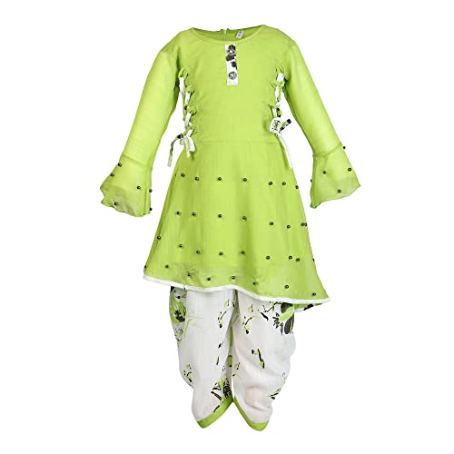 Image of Blushup Girls Floral Printed Rayon Ethnic Wear Kurti and Dhoti Set