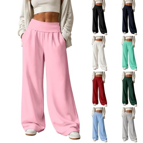 Wide Leg Sweat Pants For Women Low Rise Baggy Y2K Fold Over Track Pants - image 1