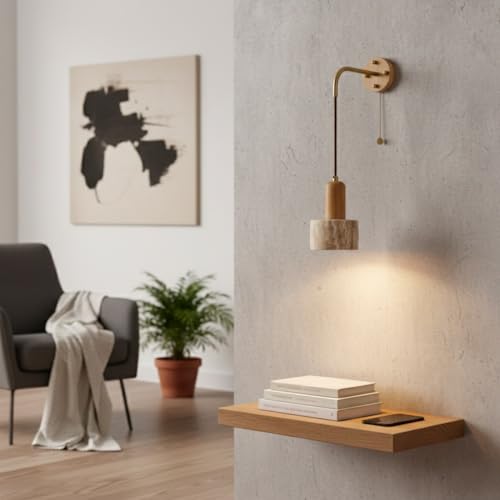Lámpara de travertino para evitar la fatiga visual, aplique de pared nórdico con madera 8