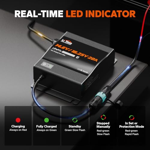 Image of LiTime 12V /16V 20A LiFePO4 Battery Charger, IP65 Waterproof, AC-DC Charge