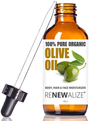 Renewalize Certified Organic Olive Oil - Dry Skin Body and Hair Moisturizer | Unrefined Extra Virgin Cold Pressed | Hot Oil Treatment