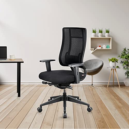Image of Featherlite X-5 Nylon Medium Back Office Executive Chair with Seat Slide, 3 Way Adjustable Arms, Adjustable Lumbar Support (Black)
