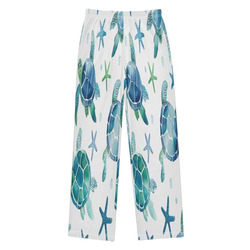 Watercolor Sea Turtles Starfish Blue Cute Lounge Pajama Pants Soft PJ Bottoms for Sleepwear Ages 6-14 Years