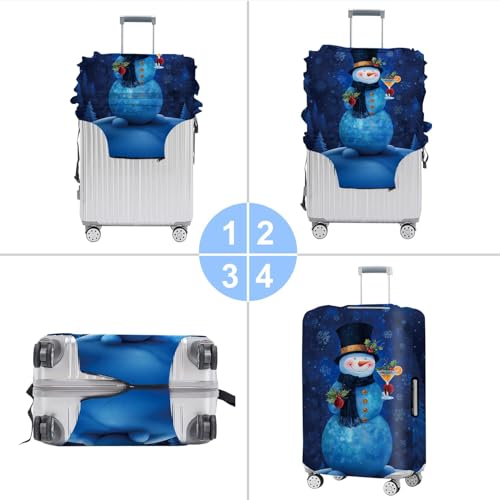 Image of Blue Snowman Luggage Cover, Washable Christmas Suitcase Cover, Travel Suitcase Protector Anti-scratch Bag Cover Holiday Travel Christmas Gift,XL