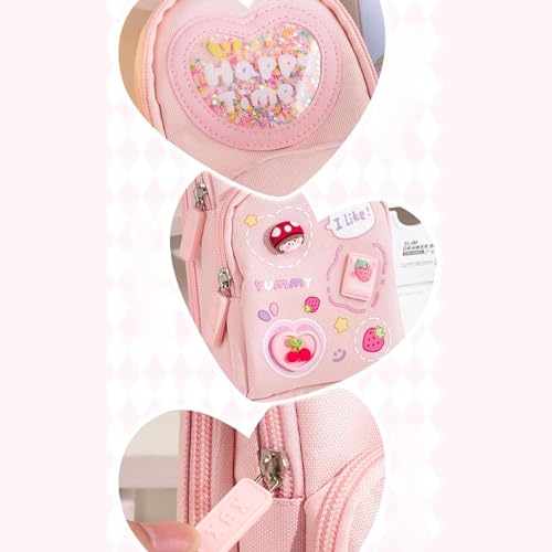 Image of 3 Compartment Large Capacity Cute Pencil Case Durable Storage Multiple Compartment, Zipper Portable Capacity Pencil Pouch for School & College Student (Happy Time Pink-Pouch)