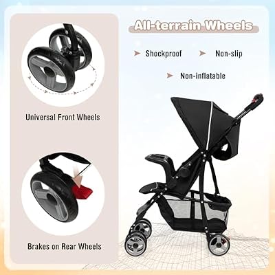Baby Joy Lightweight Stroller, Compact Toddler Travel Stroller for Airplane, Infant Stroller w/Adjustable Backrest/Footrest/Canopy, 5-Point Harness, Storage Basket, Easy One-Hand Fold, Black