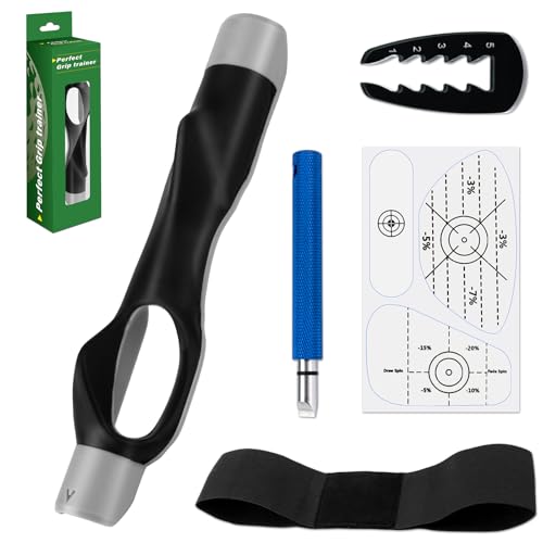 5-in-1 Golf Training Kit: Golf Grip Trainer, Swing Correcting Arm Band, High-Resolution Impact Tape...