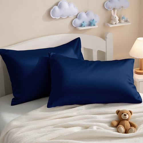 Image of NTBAY 2 Pack Pillows with Egyptian Cotton Pillowcases, Soft Cotton Down Alternative 13x18 Envelope Pillows for Sleeping in Crib Bed - Machine Washable - Breathable Travel Pillow, Navy Blue