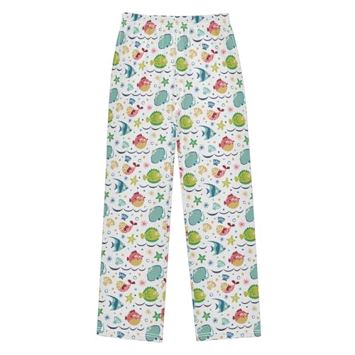 ZZXXB Fish Seashell Seaweed Boys Long Pants Soft Trousers Elastic Waist Kids Lounge Bottoms with Pockets S-XL