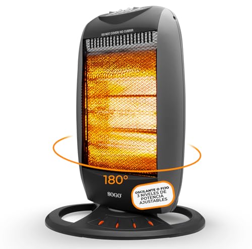 SOGO Estufa Eléctrica Bajo Consumo Giratoria 180 º o Fija – Calefactor con 3 Niveles de Potencia...