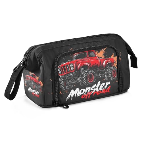 Image of Monster Truck Pencil Case with Full Print & Carry Strap Unique Shape Dual Access Ideal for School Kids Writers Artists Gift Giving & Daily Storage