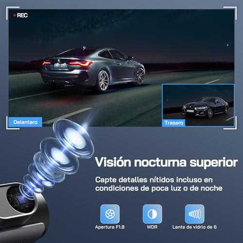 WOLFANG Cámara de Coche Delantera y Trasera 4K UHD, Dashcam de Doble Lente para Coches de 170º Gran Angular Monitor de Aparcamiento 24H con Grabación en Bucle y Sensor G 6