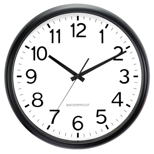 Caysie 16 Inch Sealed Large Outdoor Clock Waterproof, Silent Battery Operated Weatherproof Wall Clocks for Pool Patio Outside Home (Black)