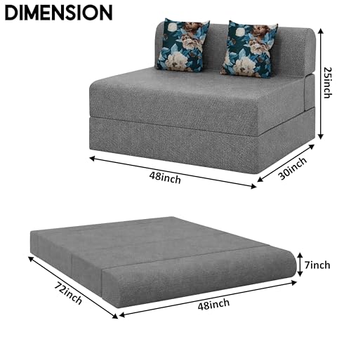 Image of Foldable Two Seater Sofa Bed 4 X 6 Ft Jute Fabric Washable Cover Sofa Cum Bed with Cushions Convertible Sofa Bed for Home (Grey Color - Pre-Assembled)