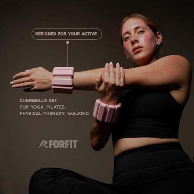 FORFIT | Wrist Weights | Ankle Weights for Women and Men - 2LB Pair (1LB Each) with Resistance Bands | Weights Dumbbells set for Yoga, Pilates, Physical Therapy, Walking | Adjustable Dumbbells Sets for Gym & Home
