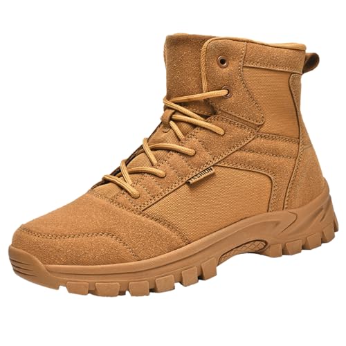 Image of Men's Hiking Boots 6 Inches Tactical Work Boot Lightweight Suede Leather Military Combat Motorcycle Boots-brown39