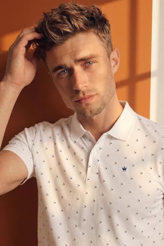 Image of Louis Philippe Men's Regular Fit Light Weight & Breathable Classic Sophisticated Texture Print Half Sleeve Cotton Polo Tshirt