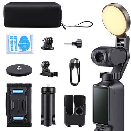 Accessories Kit Compatible with DJI Osmo Pocket 3/4/Xtra Muse Creator Bundle with Mini Tripod Fill Light Magnetic Base Backpack Clip Frame Case Screen & Lens Protector Storage Bag