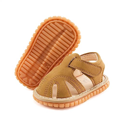 Image of WILLFUN Baby Boy Girl Summer Infant Squeaky Sandals Premium Rubber Sole Closed-Toe Non-Slip Shoes Toddler First Walkers