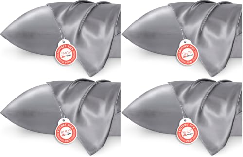 Image of Bedsure Satin Pillowcase 8 Pack Similar to Silk Pillow Cases Standard Size, Pillow Case for Sleeping Women with Envelope Closure, Gifts for Women Men, Dark Grey, 20x26 Inches, 8pcs