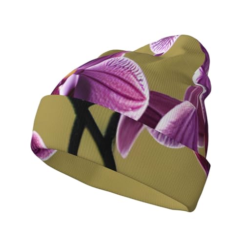 Hermoso gorro de punto estampado de orquídeas, cálido y cómodo, resistente al viento y transpirable para estaciones frías, color negro
