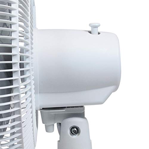 Comfort Zone Oscillating Table Fan with Adjustable Tilt, Convenient Push Button Controls, Quiet, 16 inch, 3 Speed, Desk Fan, Airflow 15.75 ft/sec, Ideal for Home, Bedroom, Dorm & Office, CZ161WT