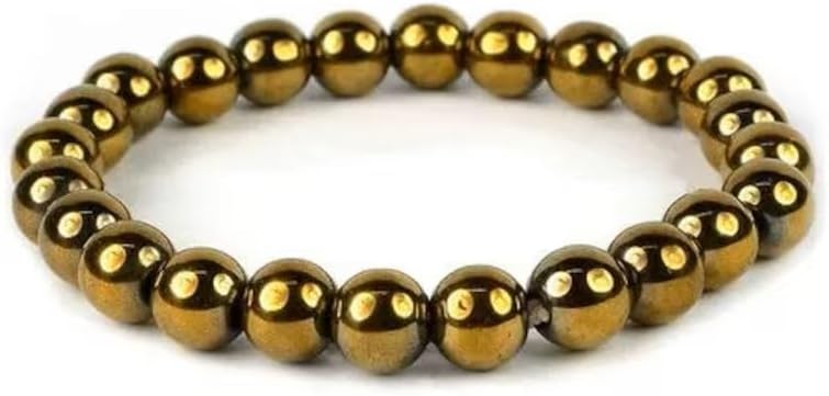 Atindriya Healing OrganicsStretchable 8mm Golden Pyrite Bracelet | Fools Gold Stone, Unisex Healing Crystal Jewelry For Money Wealth Abundance Prosperity And Good Luck