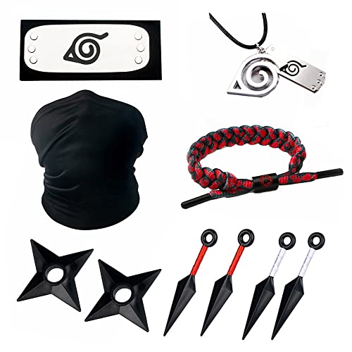 Yoeaiwoas Ninja Anime Cosplay Kostüm Zubehör - Stirnband,Halskette Konoha, Maske Kakashi, Armband Itachi,Plastische Dekoration für Männer Frauen Cover