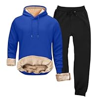 Generico Tuta da uomo in pile, set completo in lana di agnello, pantaloni spessi e caldi, tuta con cappuccio e pantaloni della tute, vestibilità comoda, taglia M-5XL