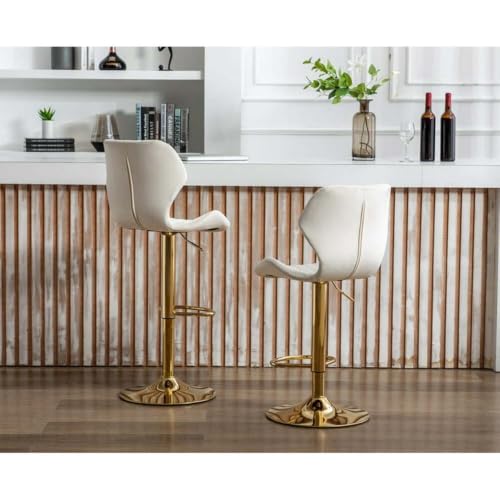 Image of Dream Furnishing - Set of 2 Bar /Kitchen Chairs 360 Degree Rotatable Swivel Elegant Classy & Comfortable Chair with Golden Base and Velvet Fabric (2 Chairs) (White Velvet)