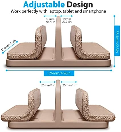 CoStySee Leather Vertical Laptop Stand,Dual Laptop Holder Stand,Laptop Organizer with Adjustable Dock (18-26mm/0.7-1 in) for All MacBook/Tablet/Surface/Dell/iPad (Apricot) - 1