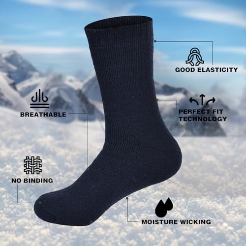 3 Pairs Men's Winter Marino Wool Socks Super Thick Heavy Winter Ski Hiking Thermal Warm Large Size Solid Color Socks3