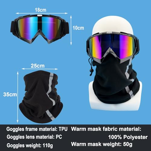 LJDJ Ski Goggles, Snowboard Motorcycle Goggles with Reflective Winter Neck Gaiter Face Cover for Youth Teens Men Women (Black)