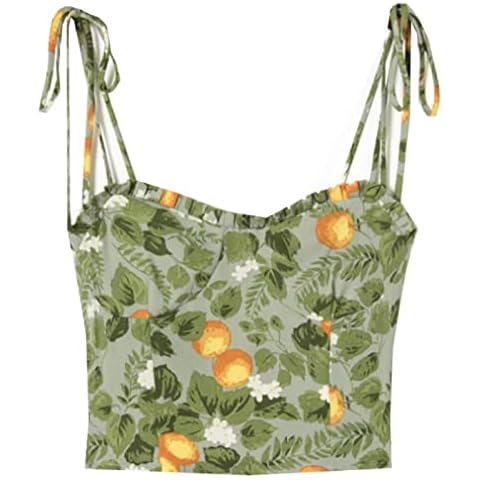 Green Womens Floral Sexy Sweet Camisole Tie Shoulder Crop Top Cover