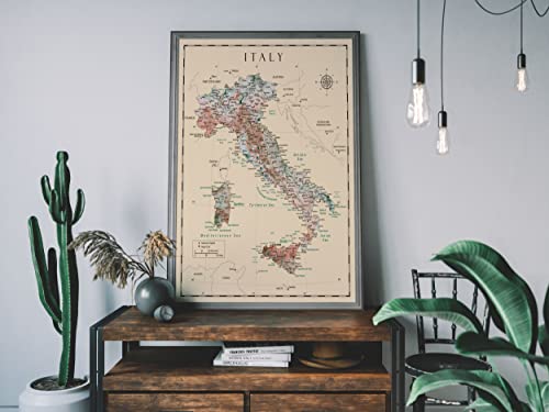 Italy Detailed Map Wall Art - Vintage Map Of Italy, Italian Wall Decor, Italy Painting Themed Poster For Home Decor And Office Decor Unique Travel Art Print Room Decor Print (12X16) #TOP4