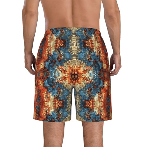 Men's Quick Dry Swim Shorts Nature Kaleidoscope Rust and Blue Boho Abstract Beach Trunks with Pockets2
