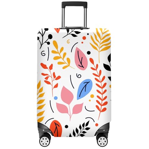 Travel Suitcase Cover Stretchable Luggage Protector with Secure Fastenings Wheel Guard Handle Access Slots Personalized Stylish Patterns Water-Resistant Material Leaves And Plants