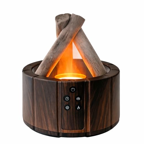 Campfire Flame Diffuser for Essential Oils 250ml Ultrasonic Cool Mist Aromatherapy Humidifier with Remote Control 7-Color LED Lights Timer & Auto-Off for Home Office & Bedroom