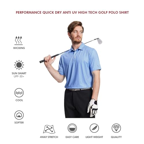 Image of Golf Shirts for Men Dry Fit Short Sleeve Print Performance Moisture Wicking Polo Shirt
