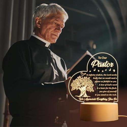 Image of Pastor Appreciation Gifts - Engraved Acrylic Night Light, Pastor Gifts for Women, Anniversary, Religious Christian Gifts, Christmas Gifts for Pastor, Thank You Present Tabletop Gift