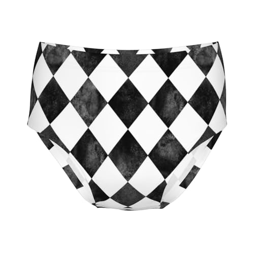 Watercolor Black And White Argyle Girls' Underwear Soft Cotton Little Girls Panties Comfort Briefs
