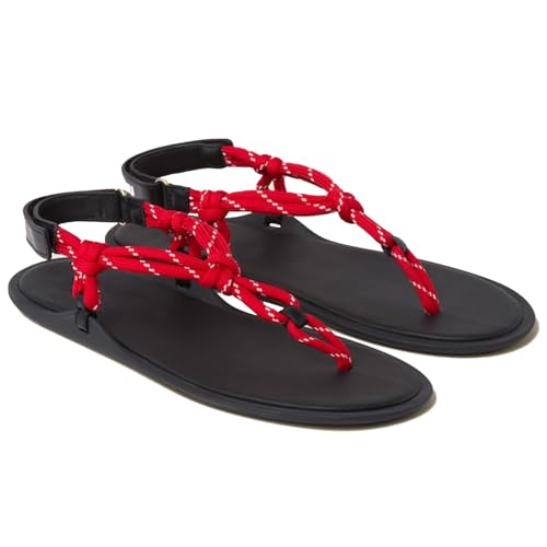 Image of ZJGZF Rope Flip Flop Sandals for Women Thong Sandals Adjustable T Straps Comfortable Soft Flat Sandals