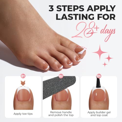 Image of UNA GELLA Press on Toenails, 180Pcs French Tip Press on Fake Toe Nails, Short Square False Toenails Full Cover Acrylic Artificial Toe Nails for Women, Home DIY Salon Pedicure 15 Sizes