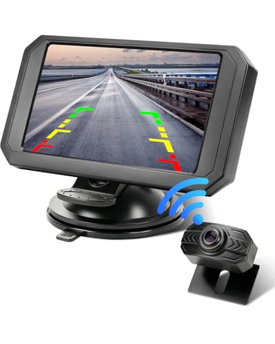 CEMOFE 5 1080P Rückfahrkamera mit Monitor Rückfahrkamera Kabellos Einparkhilfe hinten Kamera mit Monitor und Zigarettenanzünderschalter für Auto LKW Van SUV IP69 Wasserdicht