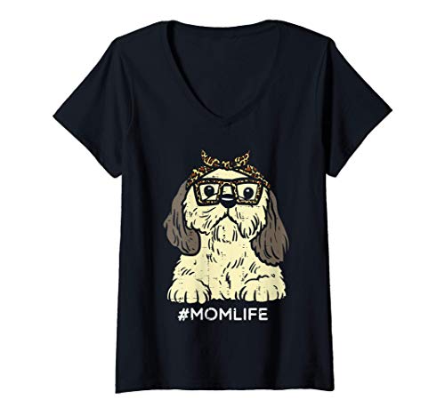 Mujer Shih Tzu Leopard Bandana Mom Life Mothers Day Dog Mama Women Camiseta Cuello V