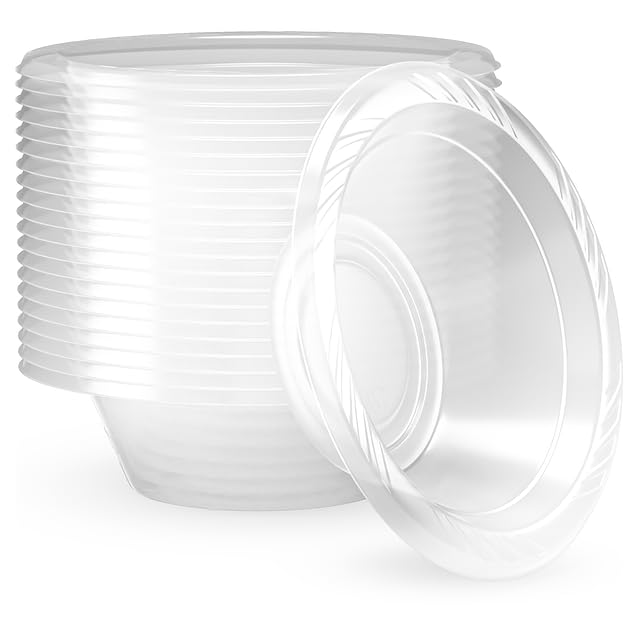 Shefa Pack of 200 Clear Bowls, Reusable & Washable, Heavy Duty Dinnerware, Microwave-Safe Crockery - Ideal for Birthday, Parties, Camping, Catering (12 oz Bowls, Clear)……