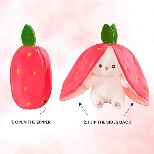 Image of DearJoy Rabbit in Strawberry Soft Toy Pink & White 28 cm