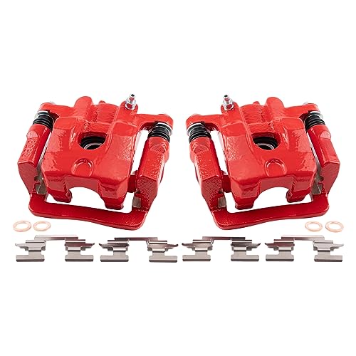 Image of TRQ Rear Brake Caliper Set Painted Red Brackets Compatible with 2001-2006 Acura MDX 2003-2008 Honda Pilot